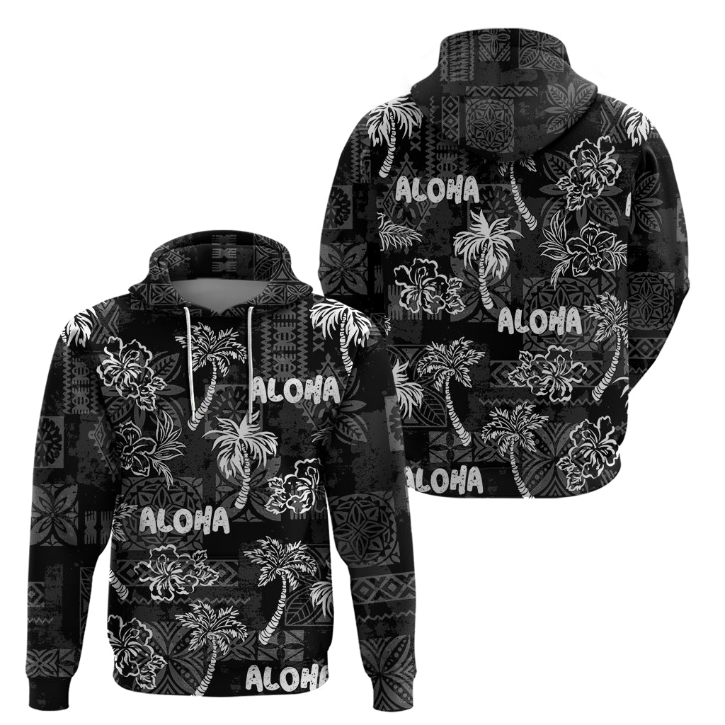 Aloha Vintage Quilt Hoodie Hawaiian Seamless - Black LT7 - Polynesian Pride