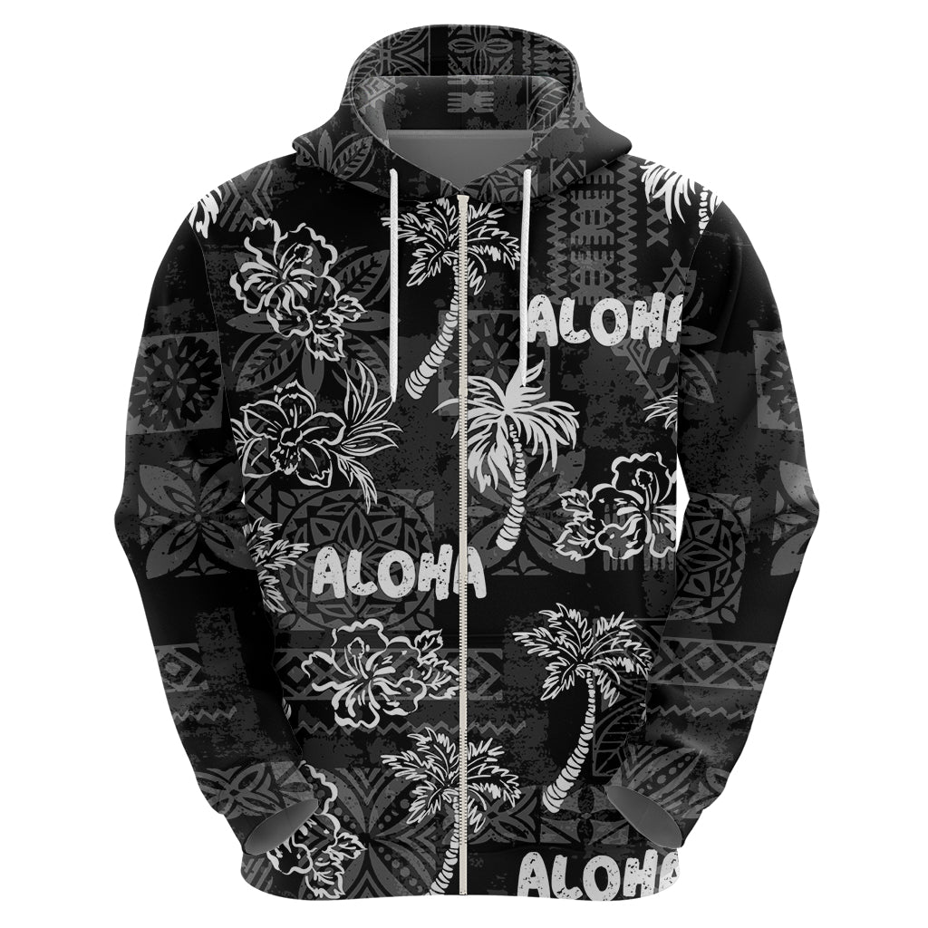 Aloha Vintage Quilt Hoodie Hawaiian Seamless - Black LT7 - Polynesian Pride