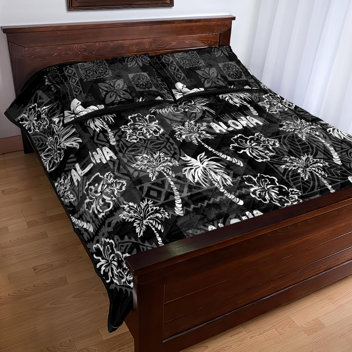Aloha Vintage Quilt Quilt Bed Set Hawaiian Seamless - Black LT7 - Polynesian Pride
