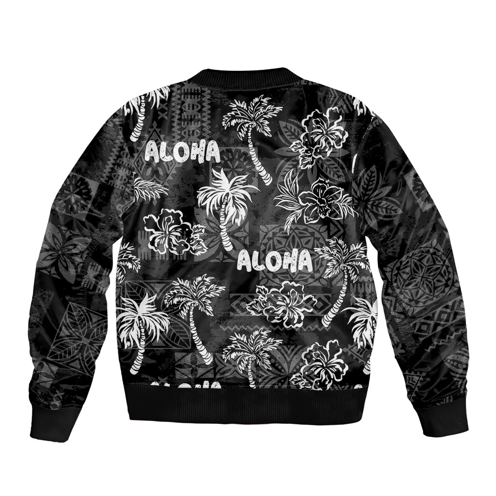 Aloha Vintage Quilt Sleeve Zip Bomber Jacket Hawaiian Seamless - Black LT7 - Polynesian Pride