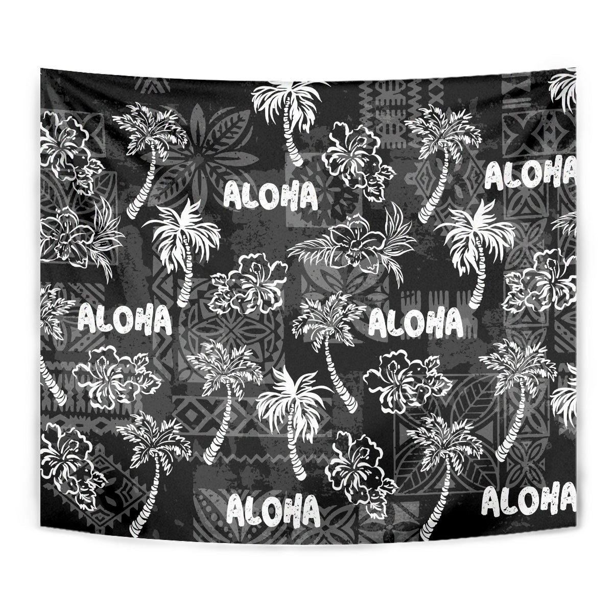 Aloha Vintage Quilt Tapestry Hawaiian Seamless - Black LT7 - Polynesian Pride