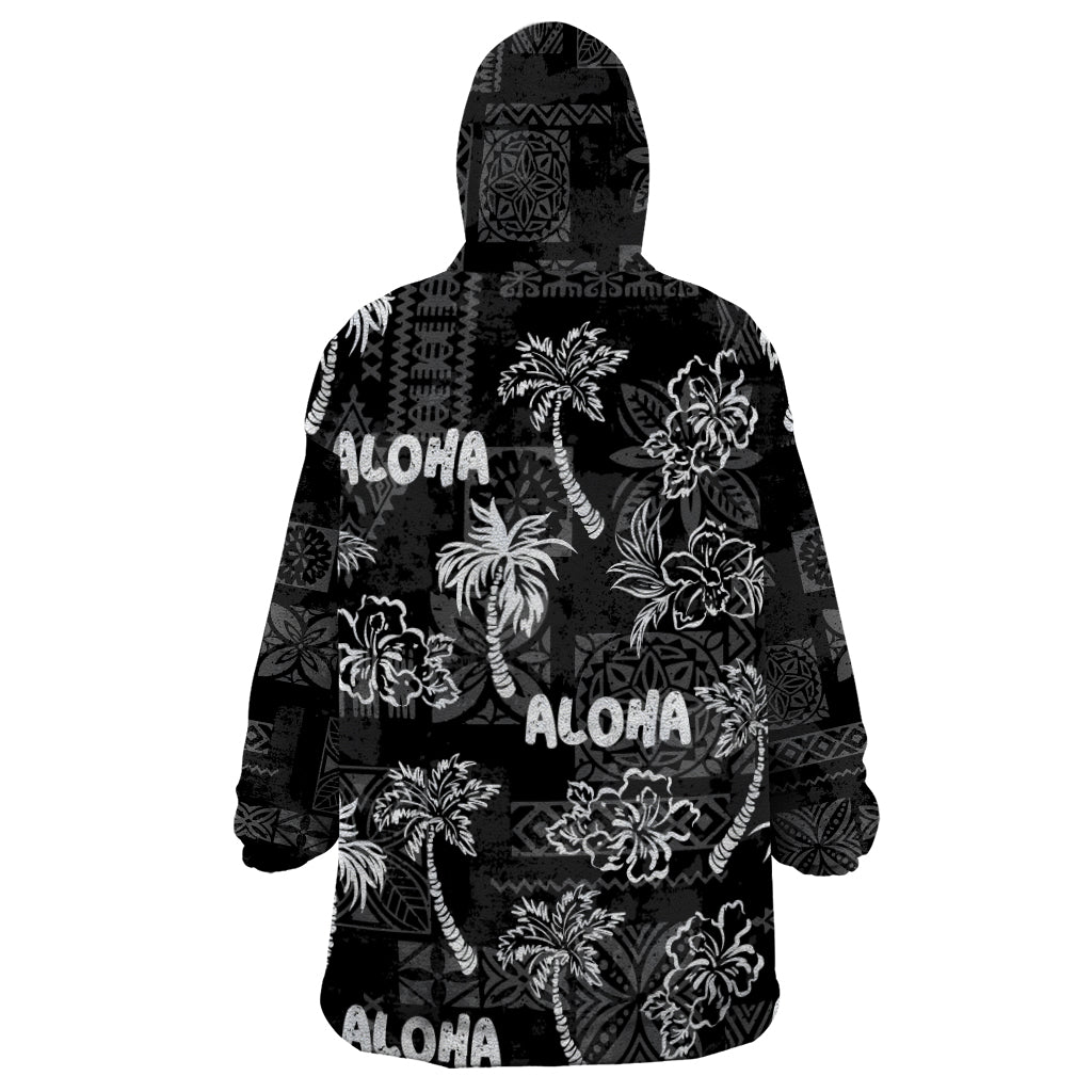 Aloha Vintage Quilt Wearable Blanket Hoodie Hawaiian Seamless - Black LT7 - Polynesian Pride