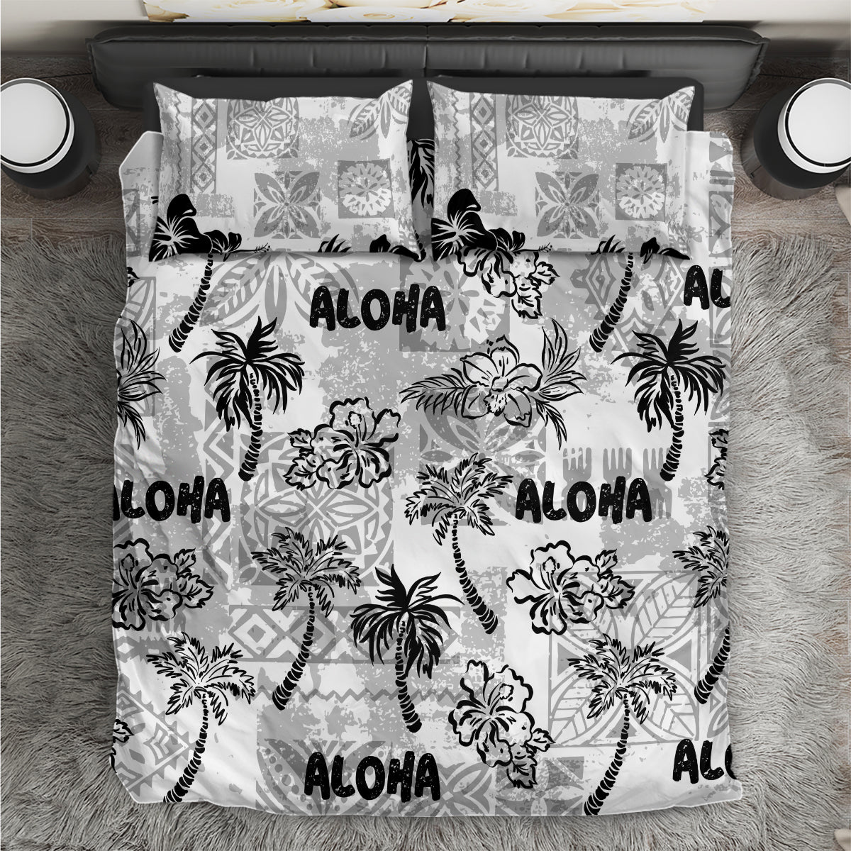 Aloha Vintage Quilt Bedding Set Hawaiian Seamless - White LT7 White - Polynesian Pride