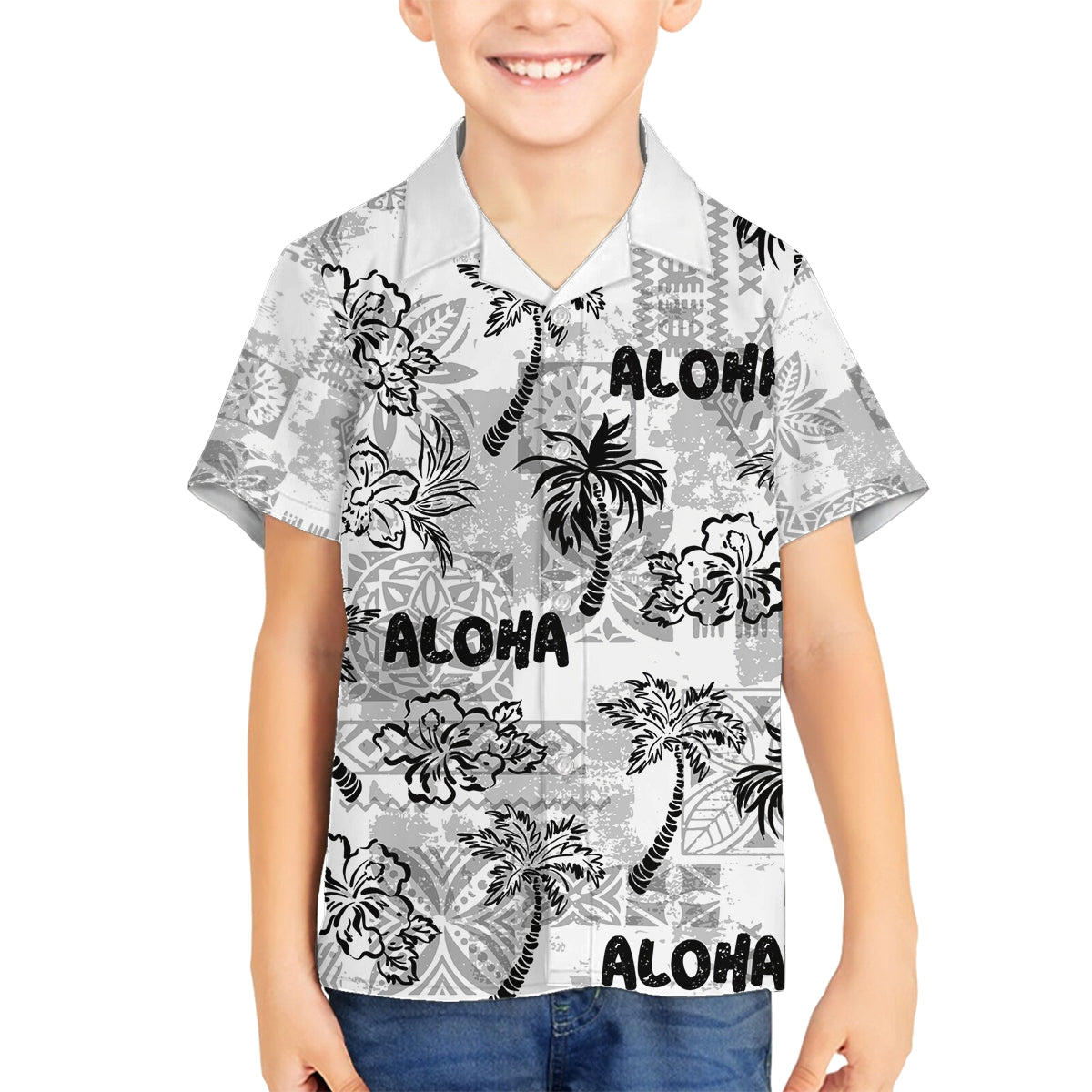 Aloha Vintage Quilt Family Matching Off Shoulder Long Sleeve Dress and Hawaiian Shirt Hawaiian Seamless - White LT7 Son's Shirt White - Polynesian Pride