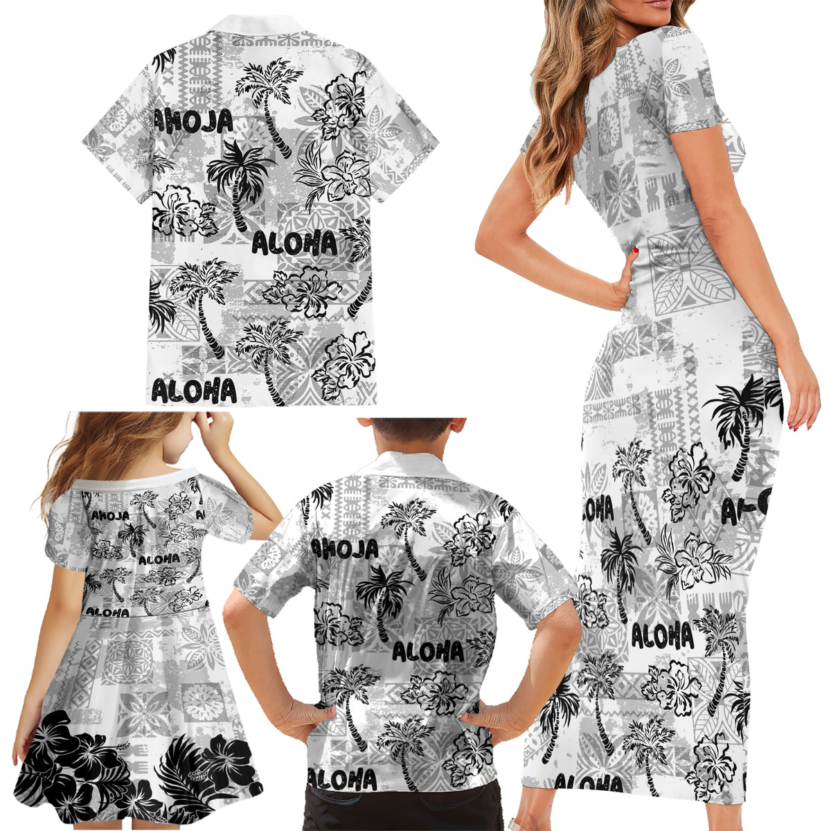 Aloha Vintage Quilt Family Matching Short Sleeve Bodycon Dress and Hawaiian Shirt Hawaiian Seamless - White LT7 - Polynesian Pride
