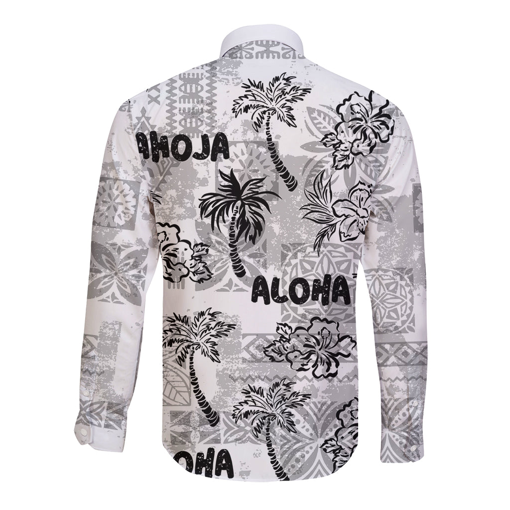 Aloha Vintage Quilt Long Sleeve Button Shirt Hawaiian Seamless - White LT7 - Polynesian Pride