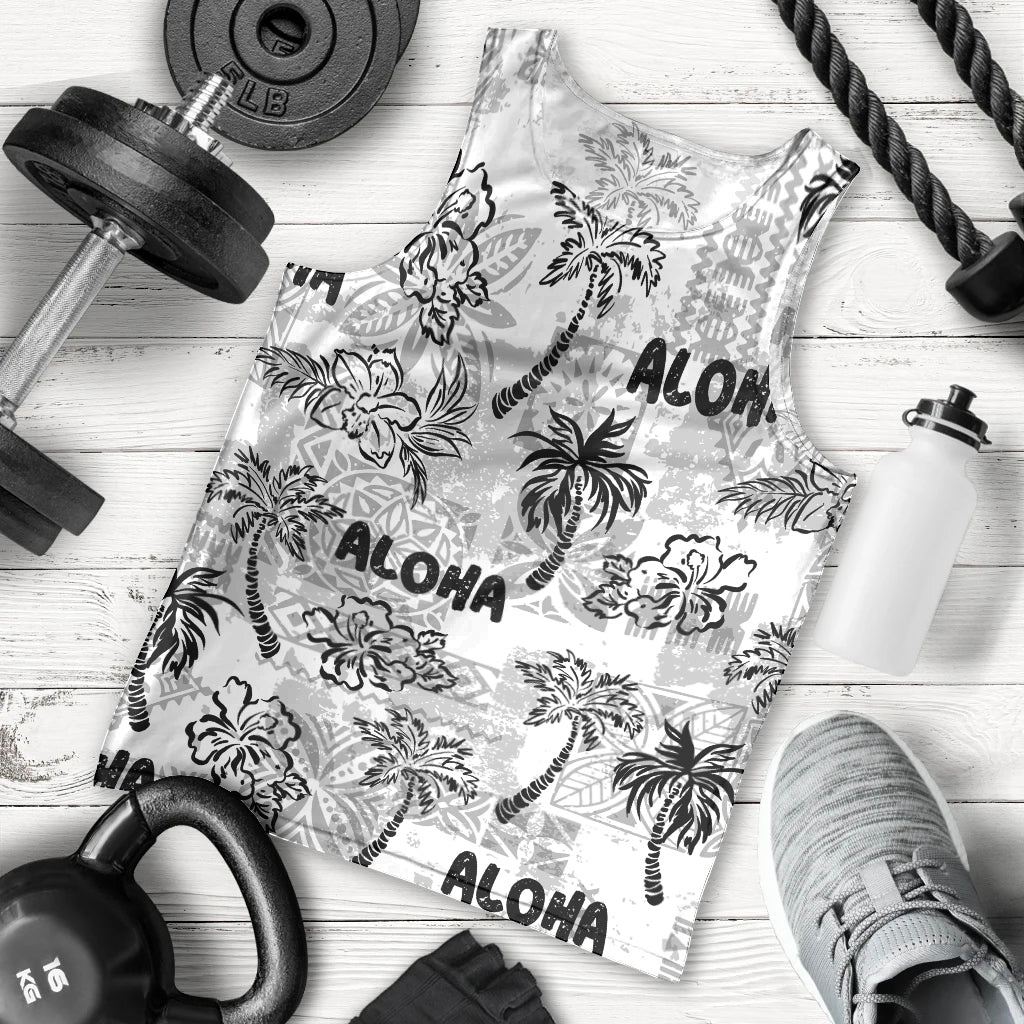 Aloha Vintage Quilt Men Tank Top Hawaiian Seamless - White LT7 - Polynesian Pride