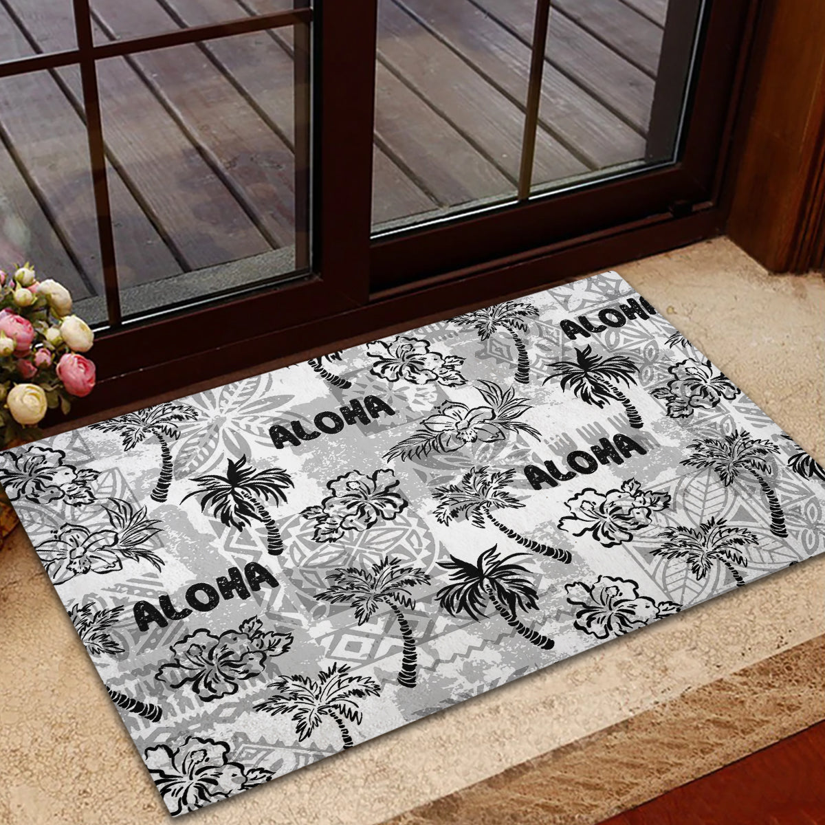 Aloha Vintage Quilt Rubber Doormat Hawaiian Seamless - White LT7 - Polynesian Pride
