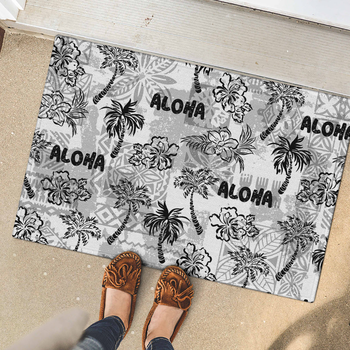 Aloha Vintage Quilt Rubber Doormat Hawaiian Seamless - White LT7 - Polynesian Pride