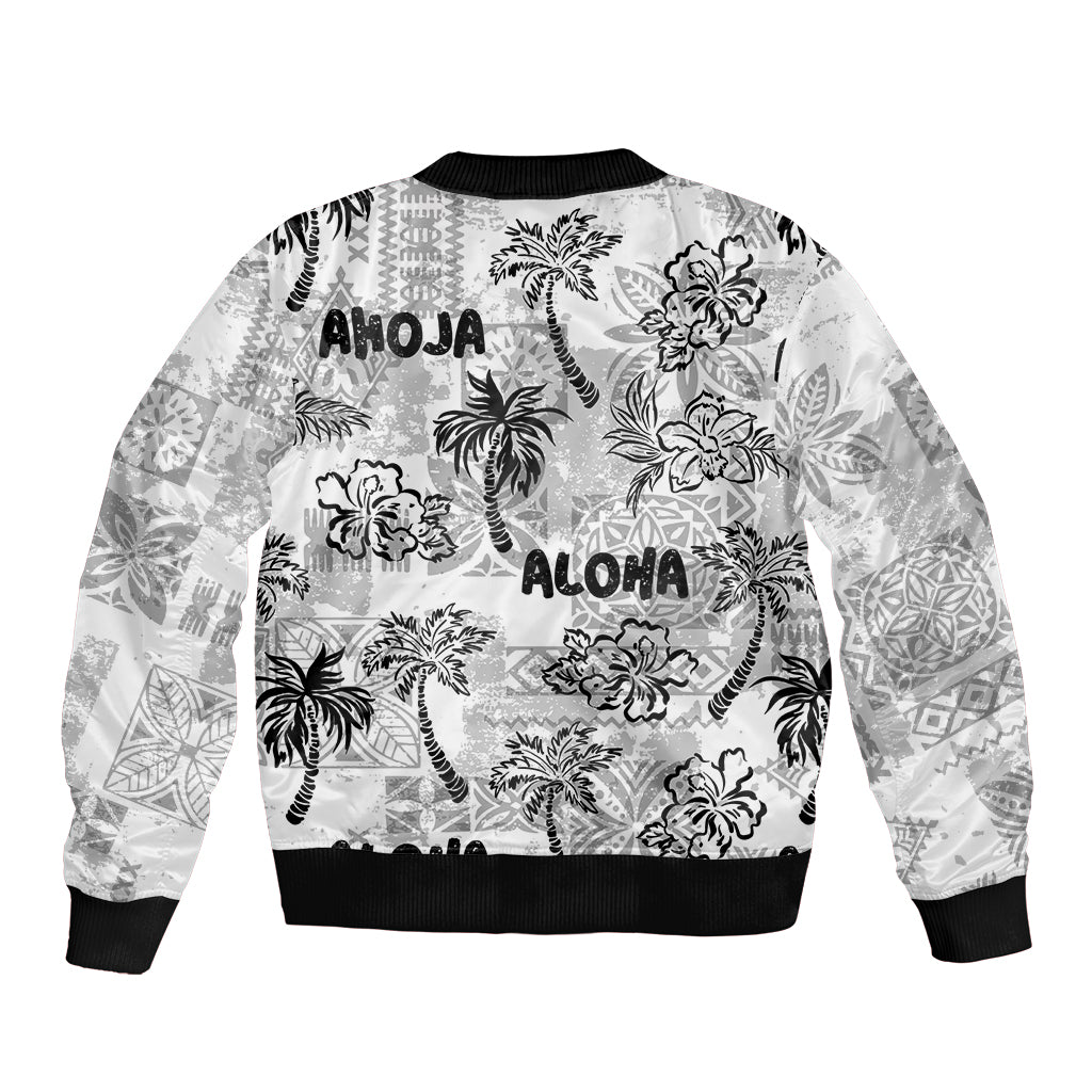 Aloha Vintage Quilt Sleeve Zip Bomber Jacket Hawaiian Seamless - White LT7 - Polynesian Pride