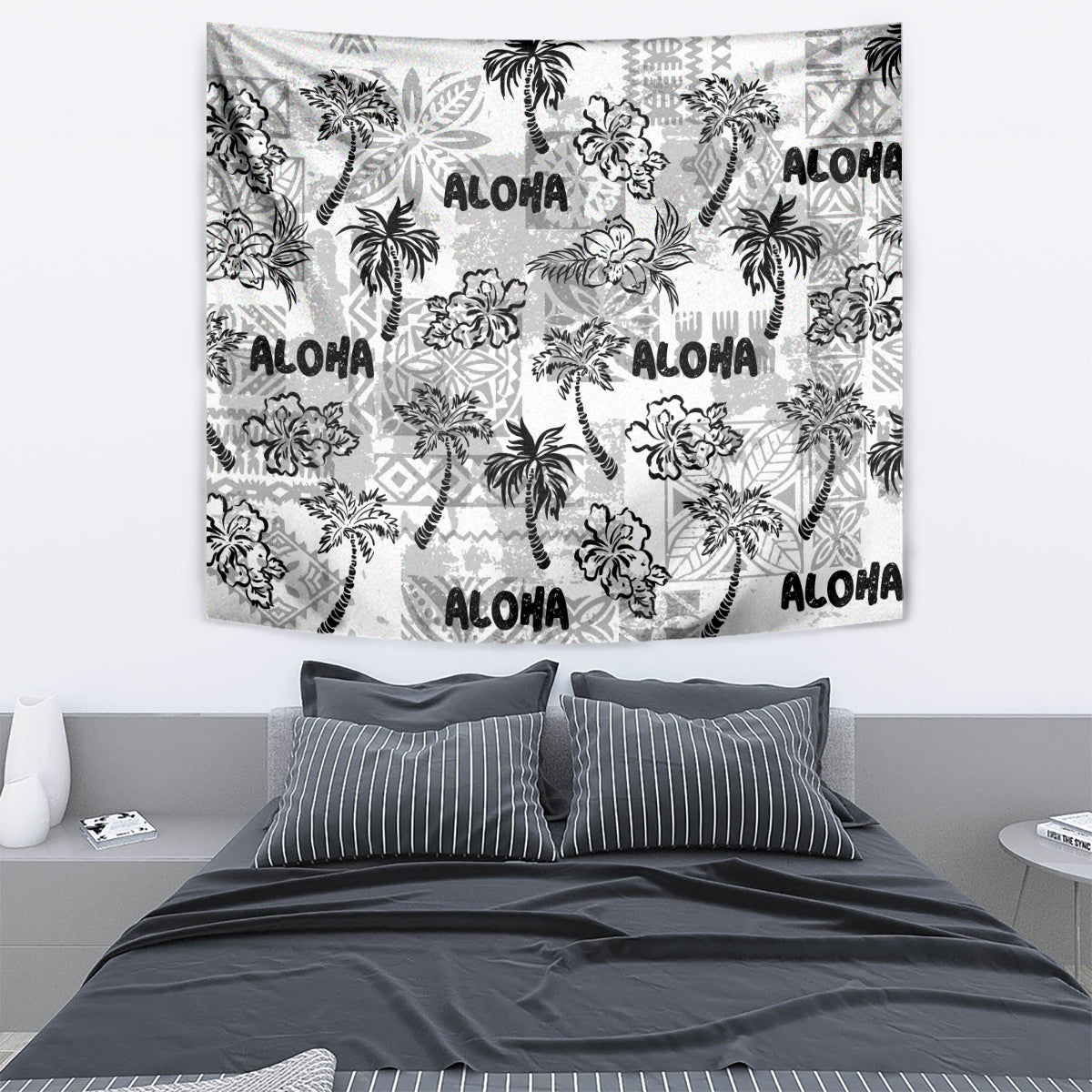 Aloha Vintage Quilt Tapestry Hawaiian Seamless - White LT7 - Polynesian Pride