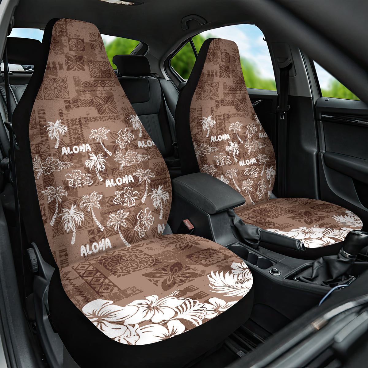 Aloha Vintage Quilt Car Seat Cover Hawaiian Seamless - Brown LT7 One Size Brown - Polynesian Pride