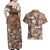 Aloha Vintage Quilt Couples Matching Off Shoulder Maxi Dress and Hawaiian Shirt Hawaiian Seamless - Brown LT7 - Polynesian Pride