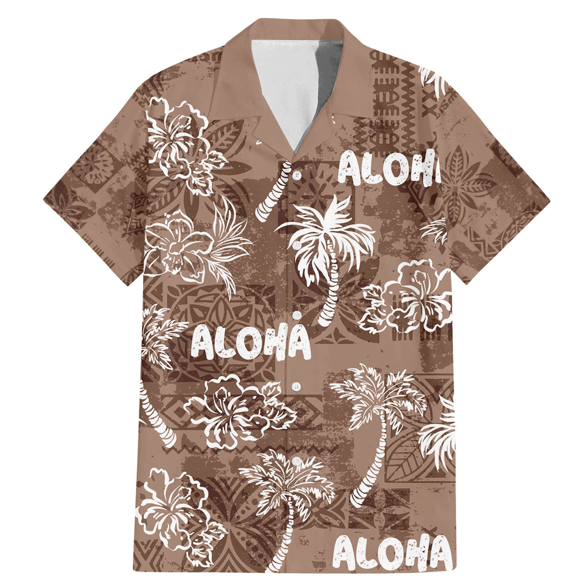 Aloha Vintage Quilt Family Matching Mermaid Dress and Hawaiian Shirt Hawaiian Seamless - Brown LT7 Dad's Shirt - Short Sleeve Brown - Polynesian Pride