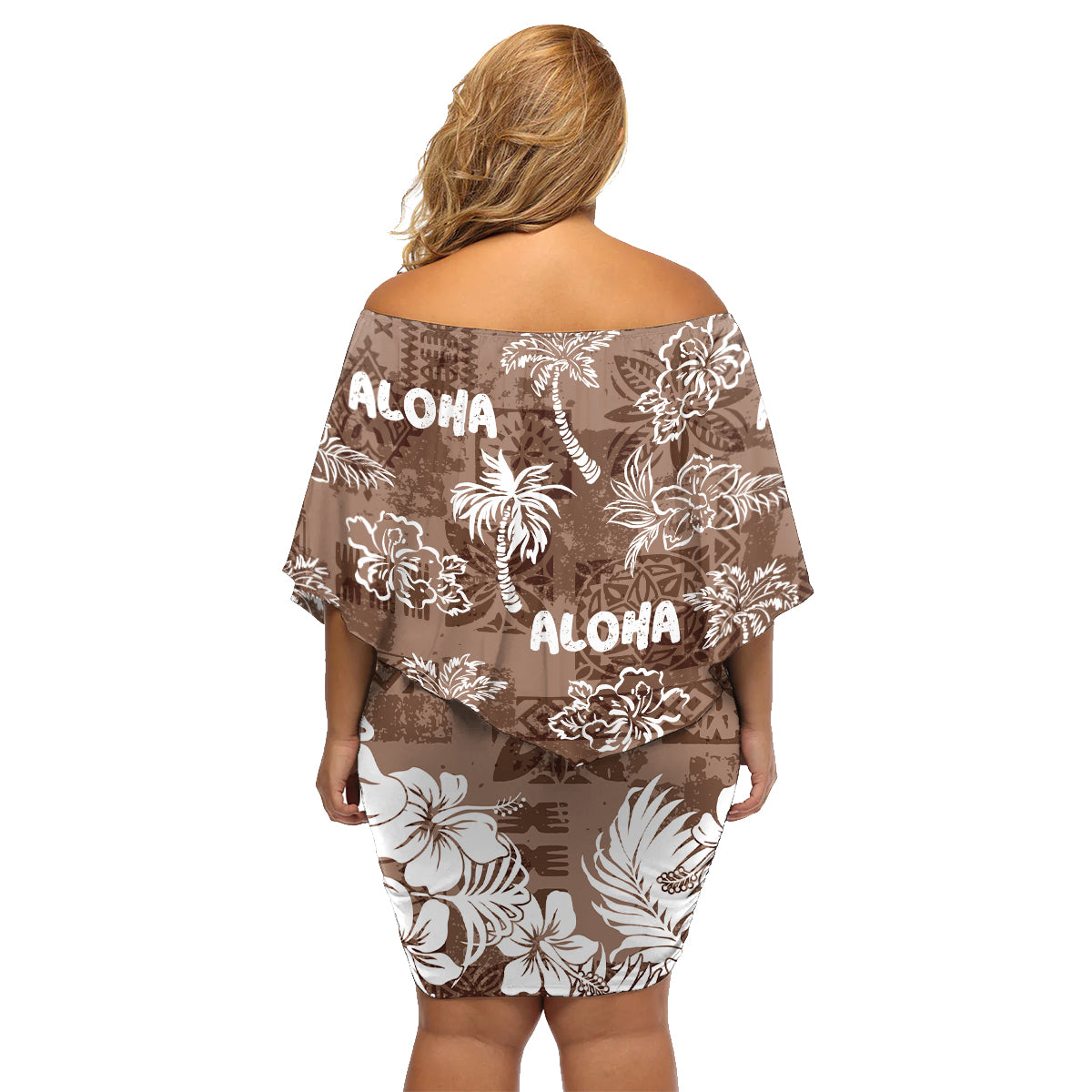 Aloha Vintage Quilt Family Matching Off Shoulder Short Dress and Hawaiian Shirt Hawaiian Seamless - Brown LT7 - Polynesian Pride