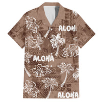 Aloha Vintage Quilt Family Matching Puletasi Dress and Hawaiian Shirt Hawaiian Seamless - Brown LT7 Dad's Shirt - Short Sleeve Brown - Polynesian Pride