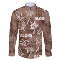 Aloha Vintage Quilt Family Matching Short Sleeve Bodycon Dress and Hawaiian Shirt Hawaiian Seamless - Brown LT7 Dad's Shirt - Long Sleeve Brown - Polynesian Pride