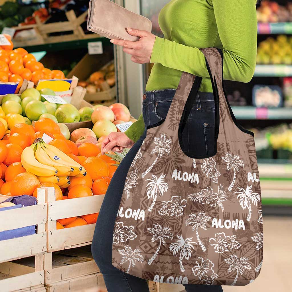Aloha Vintage Quilt Grocery Bag Hawaiian Seamless - Brown