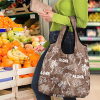 Aloha Vintage Quilt Grocery Bag Hawaiian Seamless - Brown