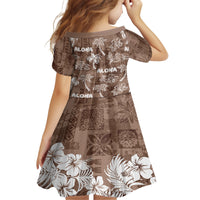 Aloha Vintage Quilt Kid Short Sleeve Dress Hawaiian Seamless - Brown LT7 - Polynesian Pride
