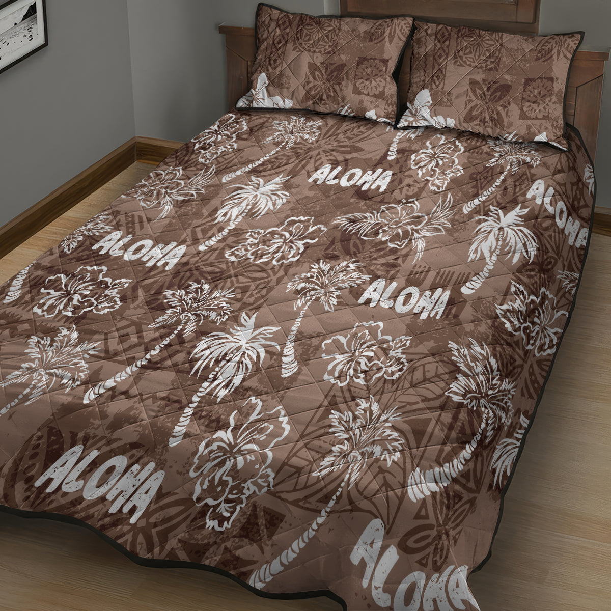 Aloha Vintage Quilt Quilt Bed Set Hawaiian Seamless - Brown LT7 - Polynesian Pride