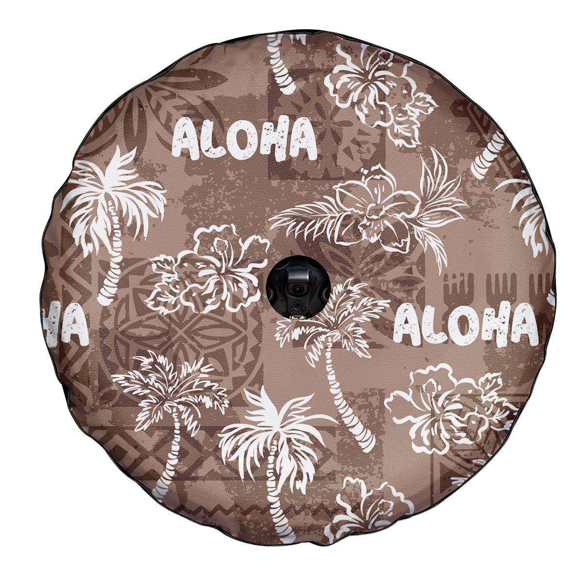 Aloha Vintage Quilt Spare Tire Cover Hawaiian Seamless - Brown LT7 - Polynesian Pride
