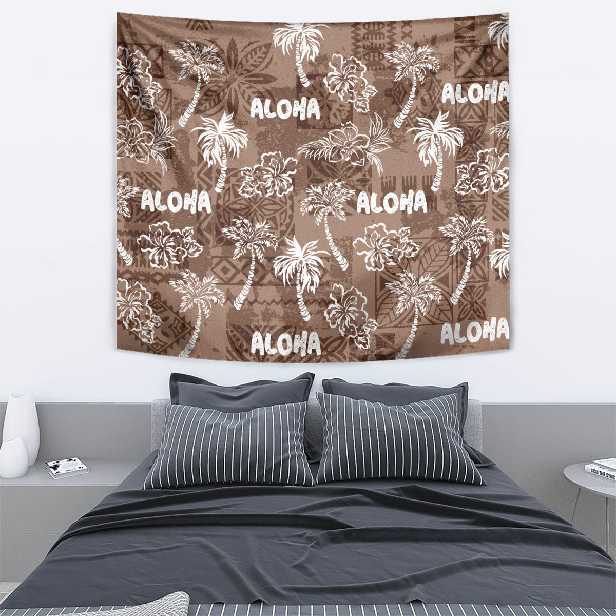 Aloha Vintage Quilt Tapestry Hawaiian Seamless - Brown LT7 - Polynesian Pride