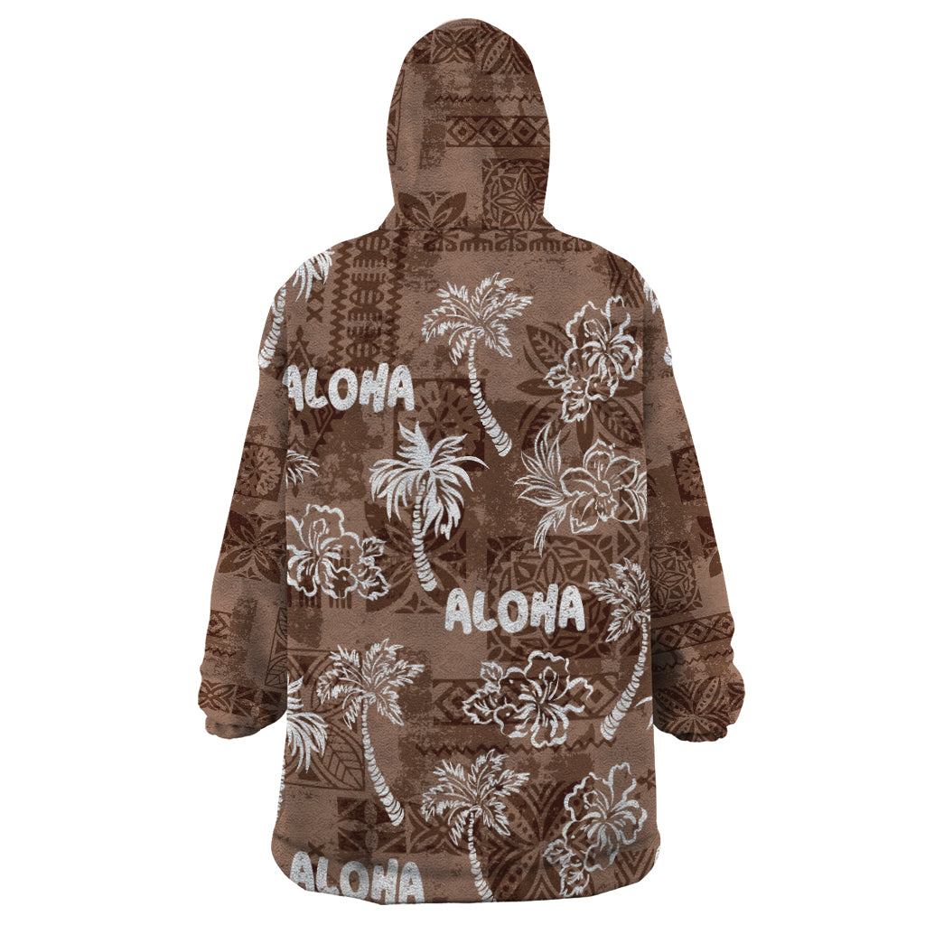 Aloha Vintage Quilt Wearable Blanket Hoodie Hawaiian Seamless - Brown LT7 - Polynesian Pride