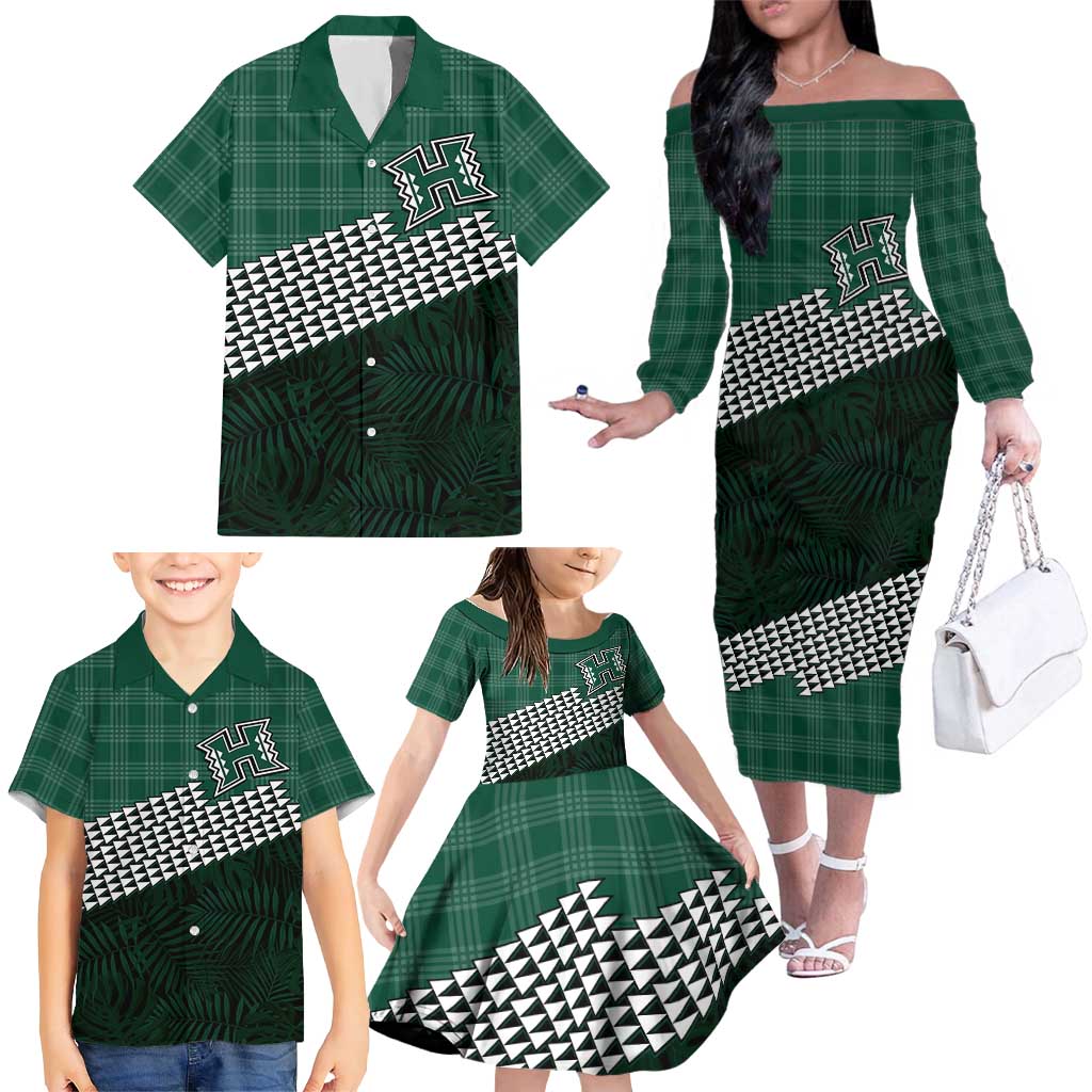 Rainbow Warriors Hawaii Personalized Palaka Family Matching Off The Shoulder Long Sleeve Dress and Hawaiian Shirt - Polynesian Pride