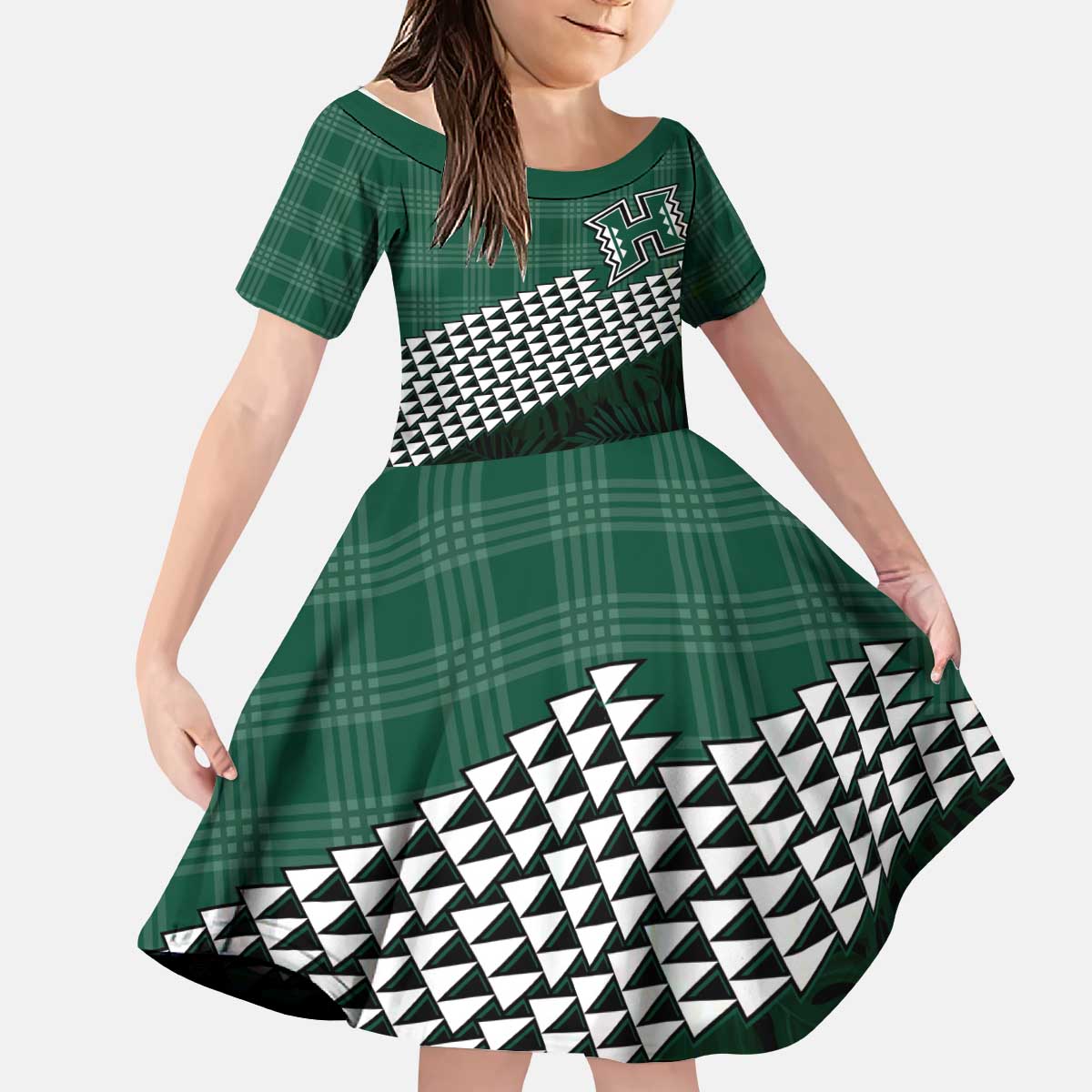 Rainbow Warriors Hawaii Personalized Palaka Kid Short Sleeve Dress - Polynesian Pride