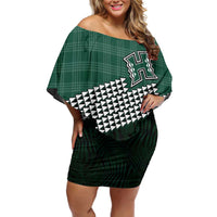 Rainbow Warriors Hawaii Personalized Palaka Off Shoulder Short Dress - Polynesian Pride