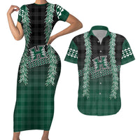 Rainbow Warriors Hawaii Palaka Couples Matching Short Sleeve Bodycon Dress and Hawaiian Shirt Maile Lei - Polynesian Pride