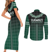 Rainbow Warriors Hawaii Palaka Couples Matching Short Sleeve Bodycon Dress and Long Sleeve Button Shirt Maile Lei - Polynesian Pride