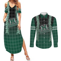 Rainbow Warriors Hawaii Palaka Couples Matching Summer Maxi Dress and Long Sleeve Button Shirt Maile Lei - Polynesian Pride
