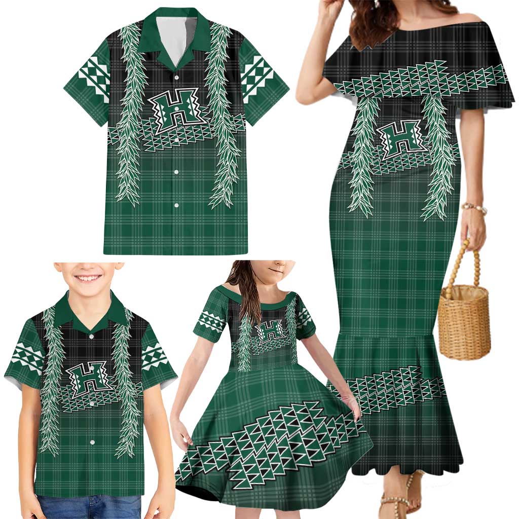 Rainbow Warriors Hawaii Palaka Family Matching Mermaid Dress and Hawaiian Shirt Maile Lei - Polynesian Pride