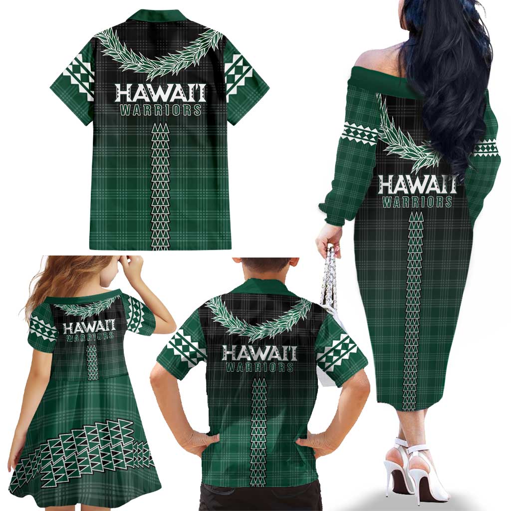 Rainbow Warriors Hawaii Palaka Family Matching Off The Shoulder Long Sleeve Dress and Hawaiian Shirt Maile Lei LT7 - Polynesian Pride