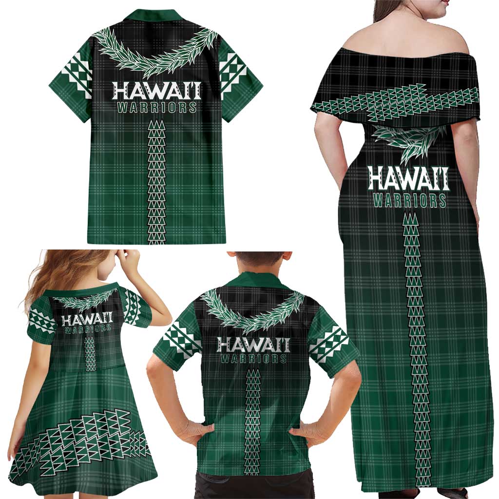 Rainbow Warriors Hawaii Palaka Family Matching Off Shoulder Maxi Dress and Hawaiian Shirt Maile Lei - Polynesian Pride