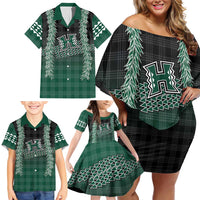 Rainbow Warriors Hawaii Palaka Family Matching Off Shoulder Short Dress and Hawaiian Shirt Maile Lei - Polynesian Pride