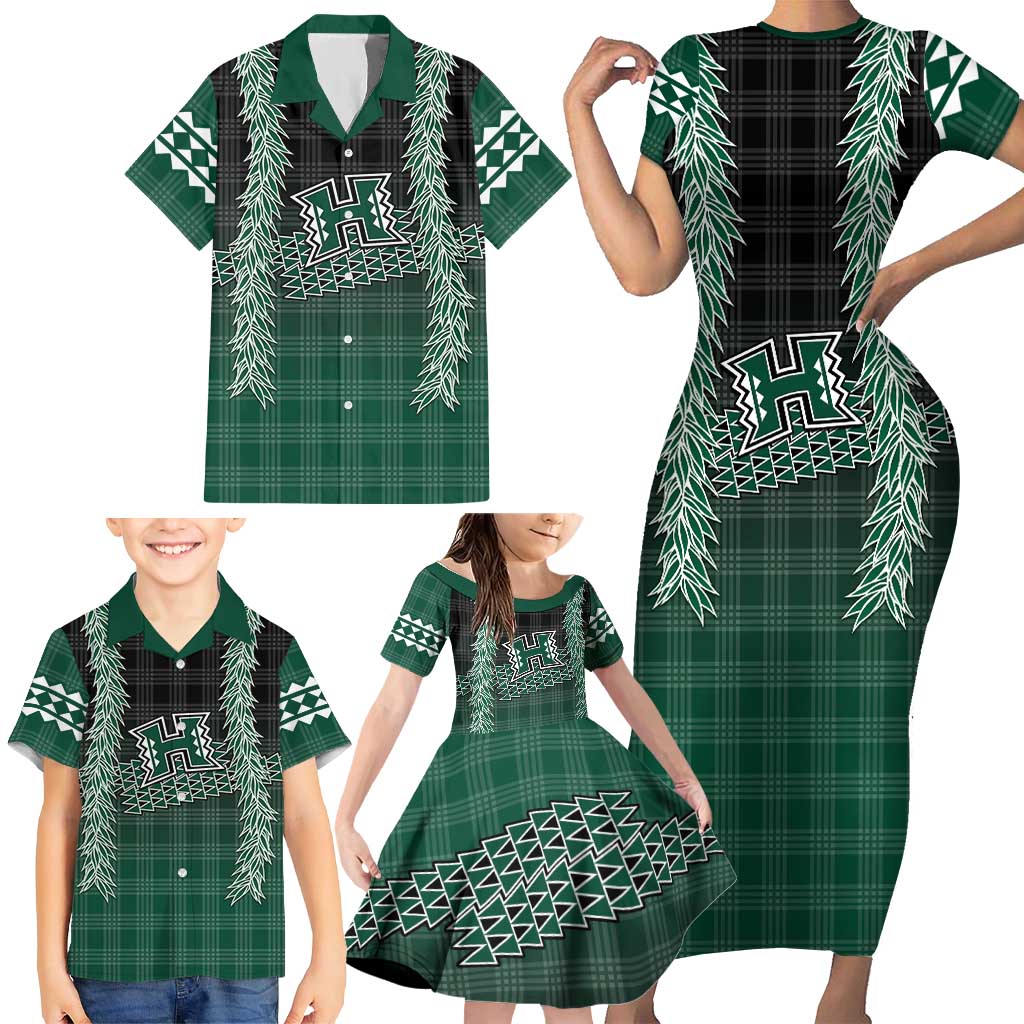 Rainbow Warriors Hawaii Palaka Family Matching Short Sleeve Bodycon Dress and Hawaiian Shirt Maile Lei LT7 - Polynesian Pride