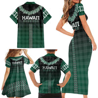Rainbow Warriors Hawaii Palaka Family Matching Short Sleeve Bodycon Dress and Hawaiian Shirt Maile Lei LT7 - Polynesian Pride
