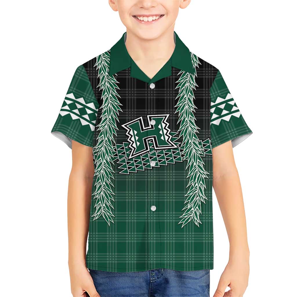 Rainbow Warriors Hawaii Palaka Family Matching Short Sleeve Bodycon Dress and Hawaiian Shirt Maile Lei LT7 Son's Shirt Dark Green - Polynesian Pride