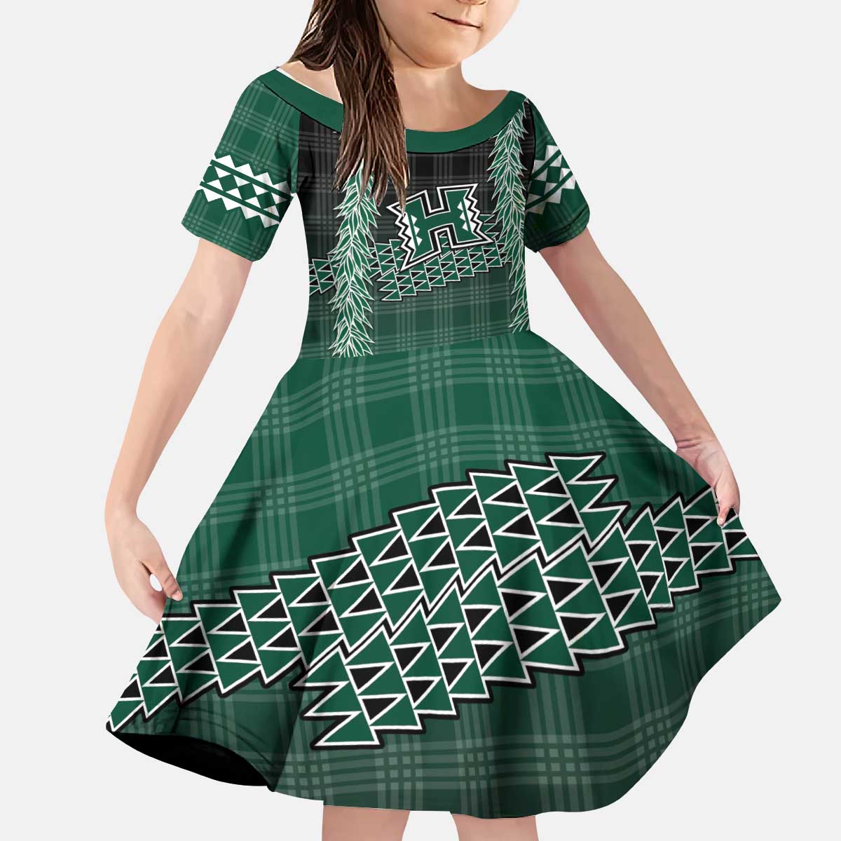 Rainbow Warriors Hawaii Palaka Kid Short Sleeve Dress Maile Lei - Polynesian Pride