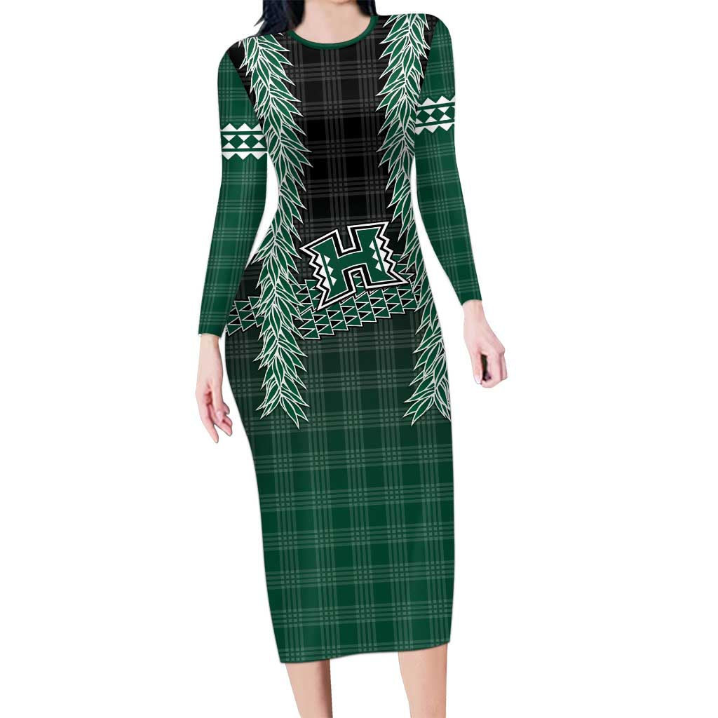 Rainbow Warriors Hawaii Palaka Long Sleeve Bodycon Dress Maile Lei - Polynesian Pride