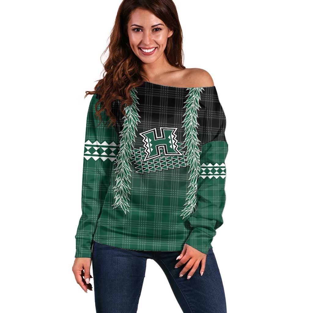 Rainbow Warriors Hawaii Palaka Off Shoulder Sweater Maile Lei - Polynesian Pride