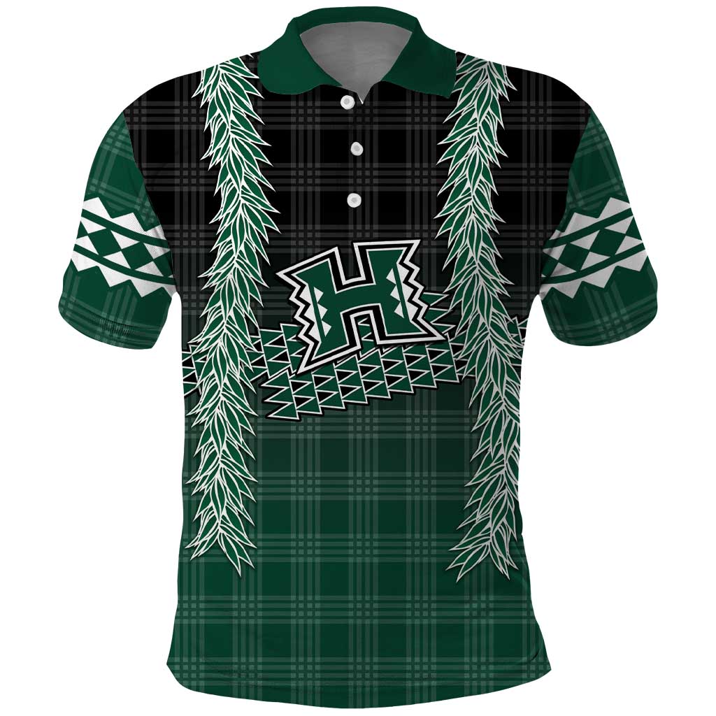 Rainbow Warriors Hawaii Palaka Polo Shirt - Maile Lei Design LT7 Dark Green - Polynesian Pride