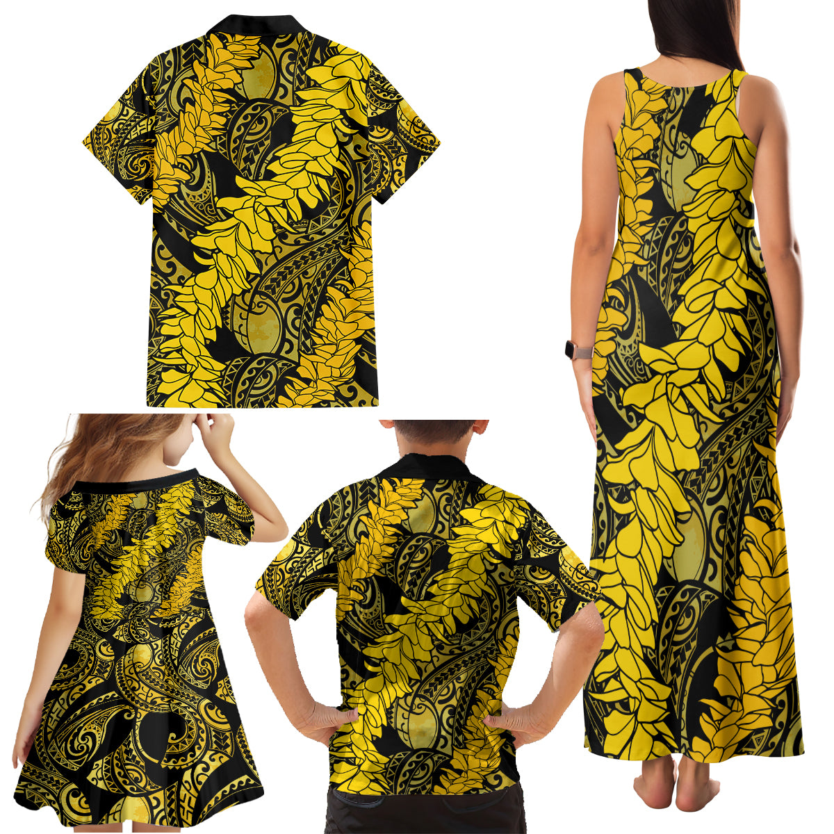 Hawaii Oahu Ilima Lei Family Matching Tank Maxi Dress and Hawaiian Shirt LT7 - Polynesian Pride
