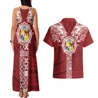 Tonga Independence Day Couples Matching Tank Maxi Dress and Hawaiian Shirt Tongatapu Lion Ngatu Motifs LT7 - Polynesian Pride