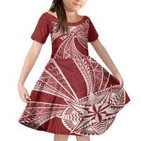 Tonga Independence Day Family Matching Long Sleeve Bodycon Dress and Hawaiian Shirt Tongatapu Lion Ngatu Motifs LT7 Daughter's Dress Red - Polynesian Pride