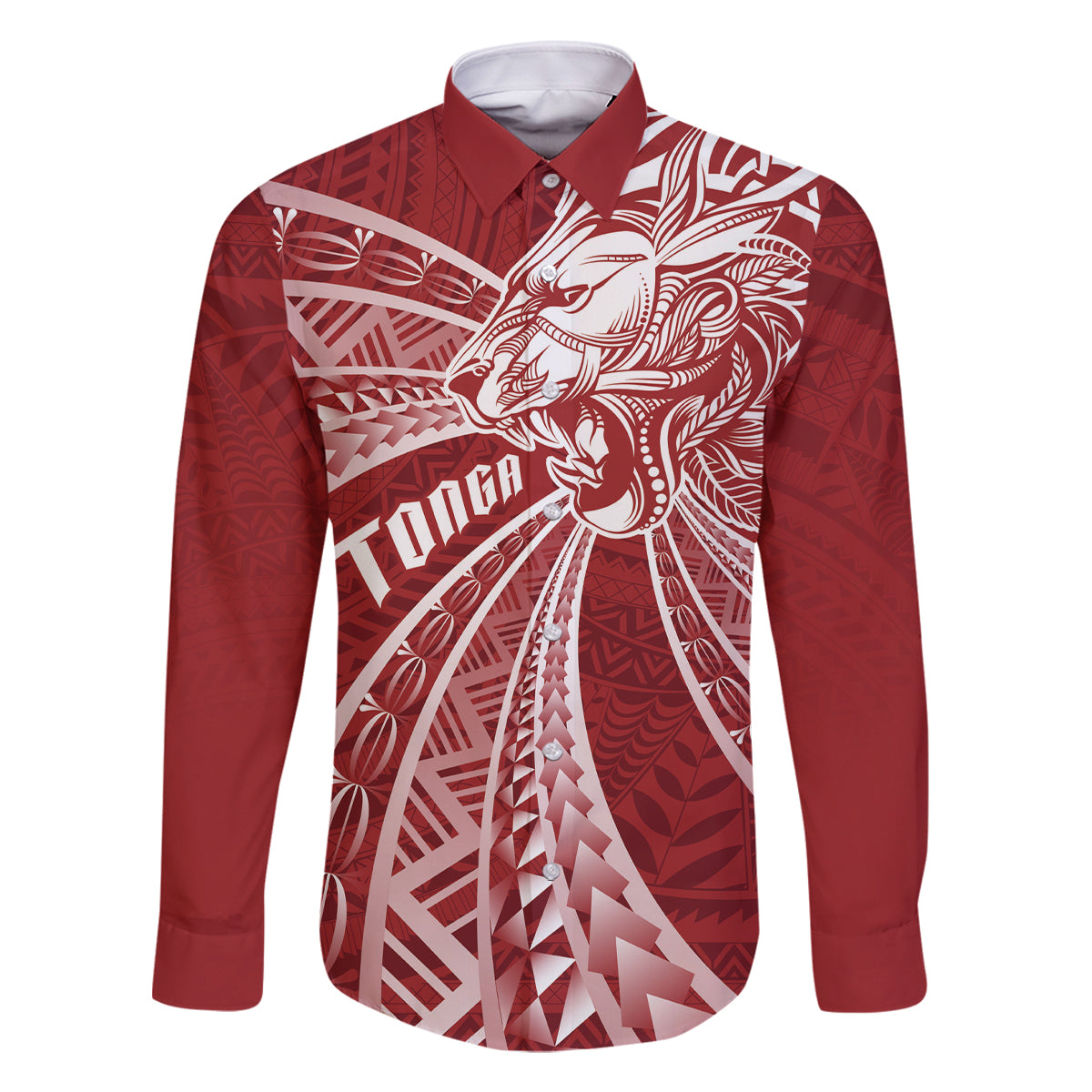 Tonga Independence Day Family Matching Long Sleeve Bodycon Dress and Hawaiian Shirt Tongatapu Lion Ngatu Motifs LT7 Dad's Shirt - Long Sleeve Red - Polynesian Pride