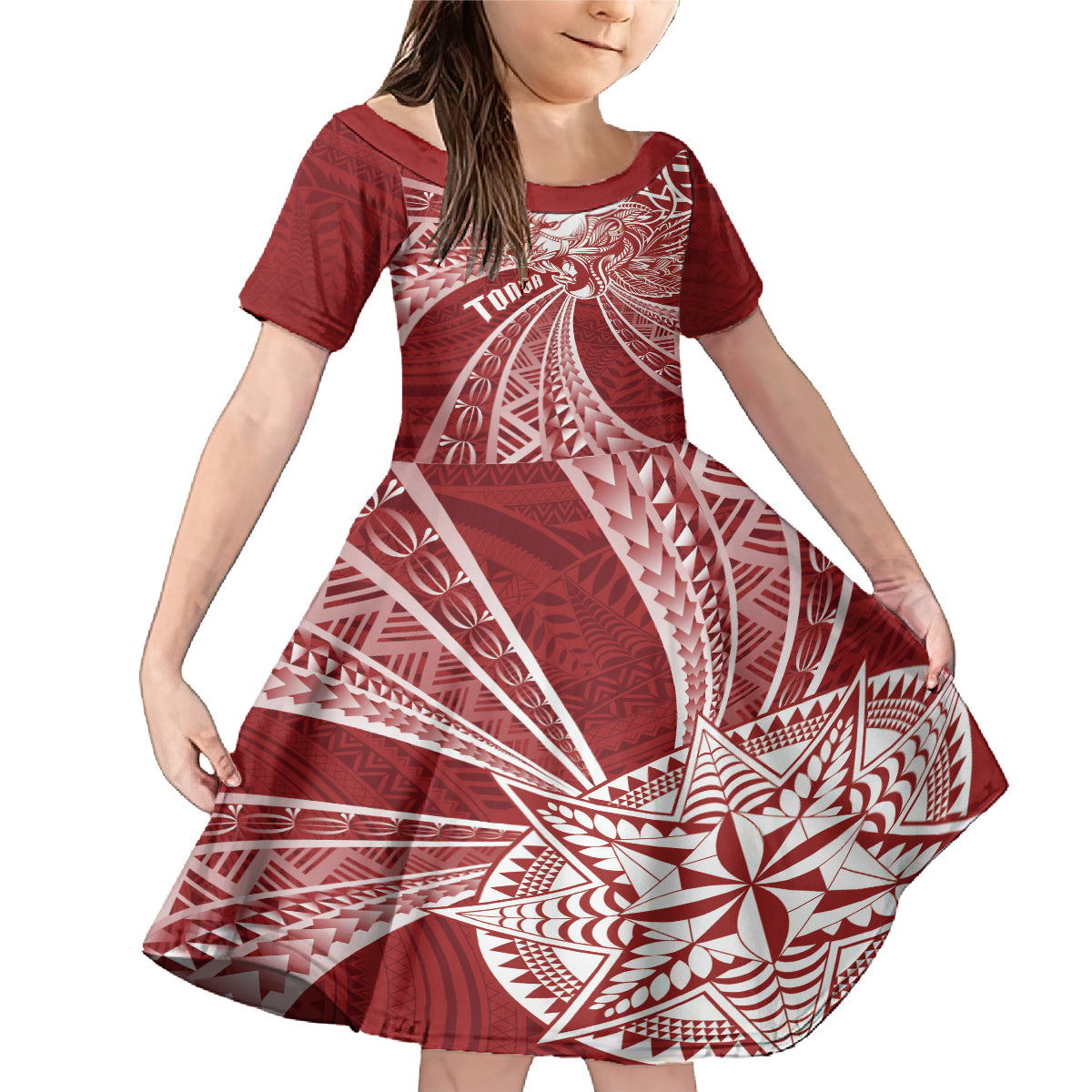 Tonga Independence Day Family Matching Mermaid Dress and Hawaiian Shirt Tongatapu Lion Ngatu Motifs LT7 Daughter's Dress Red - Polynesian Pride